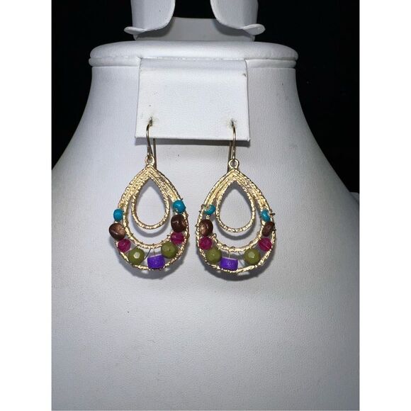 No Brand Jewelry - Boho Gold Tone and Beaded Teardrop Dangle Earrings